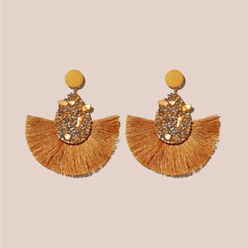 Rhinestone decor tassel drop earrings